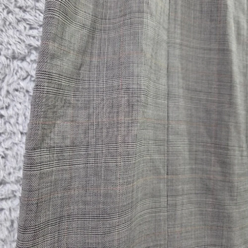 Banana Republic Gray Plaid Wool Blend Pencil Midi Skirt Women's 12 Lined Stretch